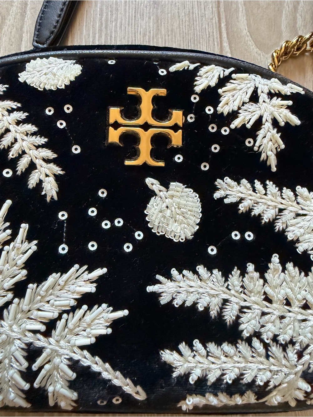 Tory Burch Kira Embroidered Velvet Camera Bag White Sequin Floral Embroidery - Picture 3 of 7